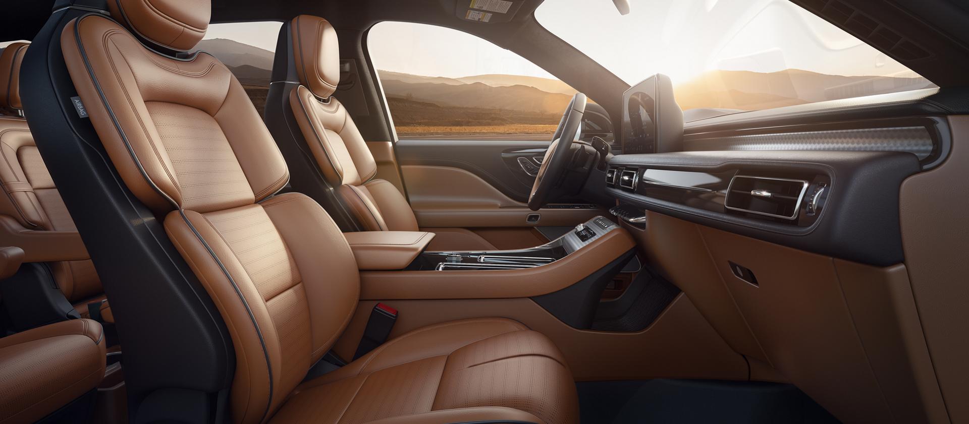 Les sièges avant Perfect Position du VUS Lincoln Aviator® Black Label® dans la thématique Flight 2027